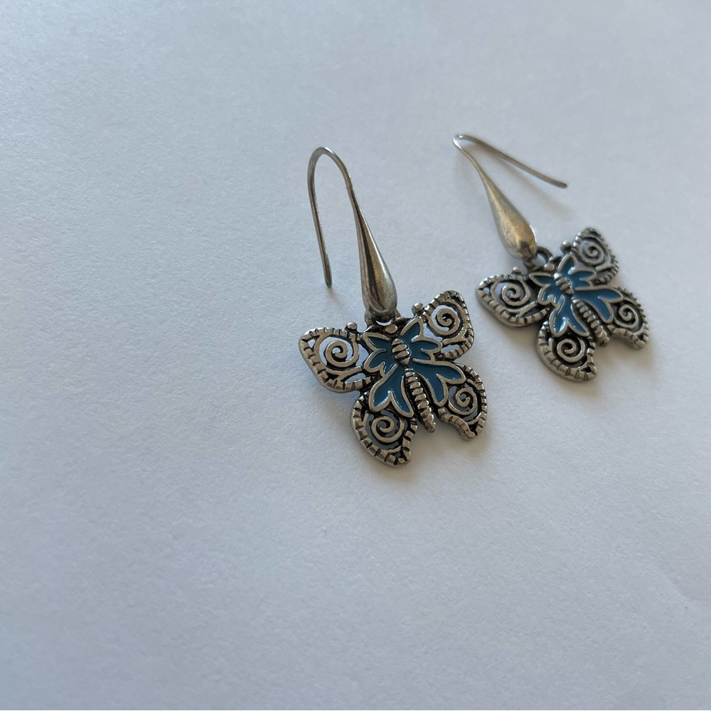 Patricia Nash Silver and Blue Butterfly Earrings - Picture 3 of 5